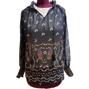 CAbi Enjoy Blouse #5784 Navy Floral Paisley Sheer Tunic Top